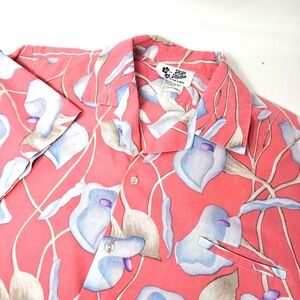 Vintage Hilo Hattie Mens Hawaiian Shirt Pink Floral Button Up Short Sleeve Sz XL